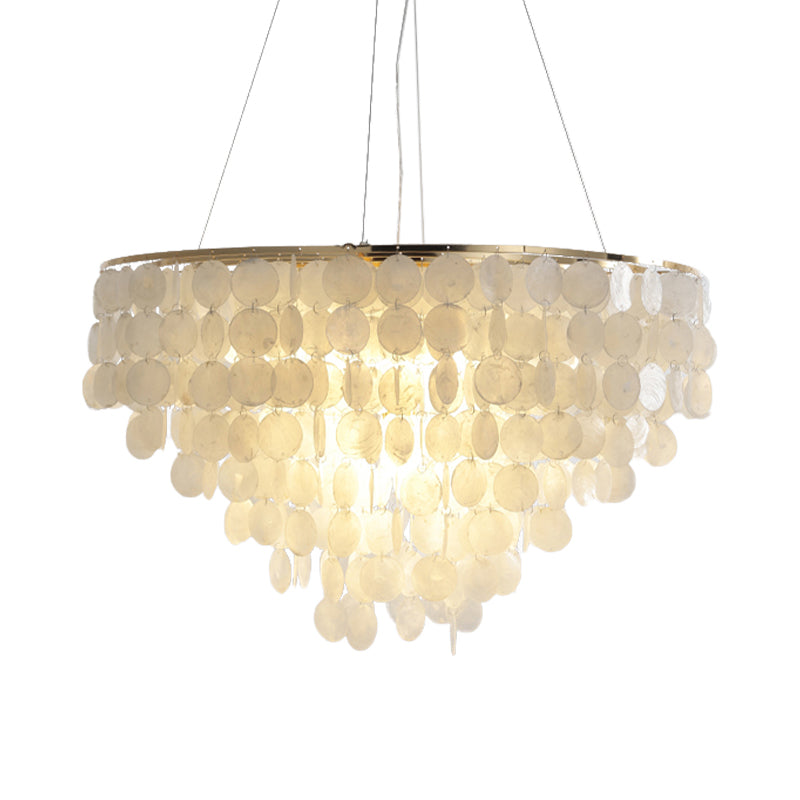 15"/19.5"/27.5" Dia Tiered Chandelier Pendant Light Modern Shell 4 Lights White Hanging Pendant Lamp Clearhalo 'Ceiling Lights' 'Chandeliers' 'Modern Chandeliers' 'Modern' Lighting' 187498