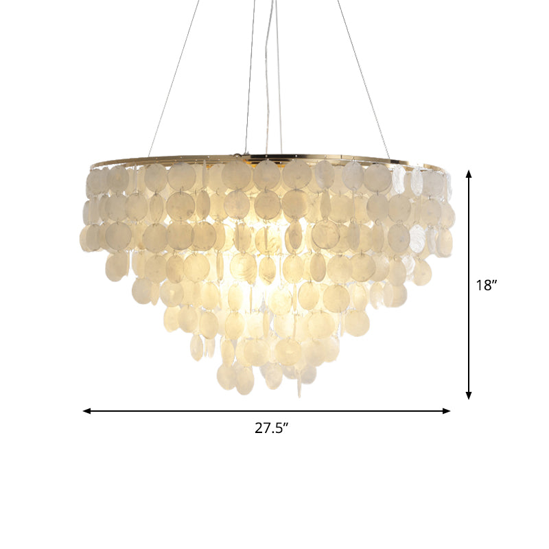 15"/19.5"/27.5" Dia Tiered Chandelier Pendant Light Modern Shell 4 Lights White Hanging Pendant Lamp Clearhalo 'Ceiling Lights' 'Chandeliers' 'Modern Chandeliers' 'Modern' Lighting' 187499