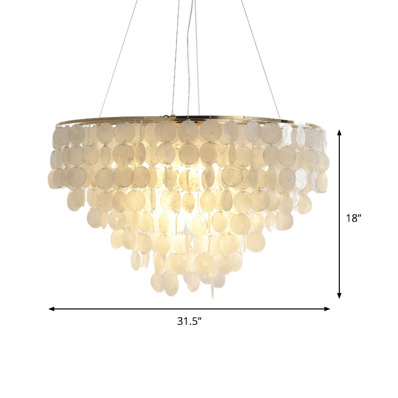 15"/19.5"/27.5" Dia Tiered Chandelier Pendant Light Modern Shell 4 Lights White Hanging Pendant Lamp Clearhalo 'Ceiling Lights' 'Chandeliers' 'Modern Chandeliers' 'Modern' Lighting' 187500