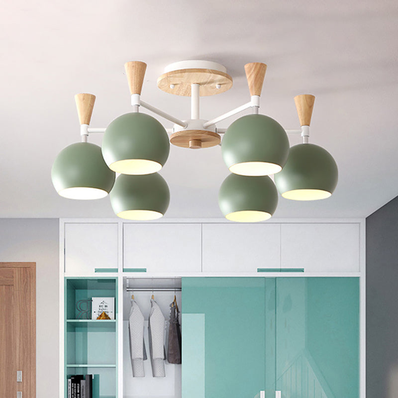 Nordic Stylish Suspension Light Globe Shade Six Lights Metal Chandelier for Study Room Green Clearhalo 'Ceiling Lights' 'Chandeliers' Lighting' options 187512_78d2e32d-f0db-48f7-bdec-38432be72157