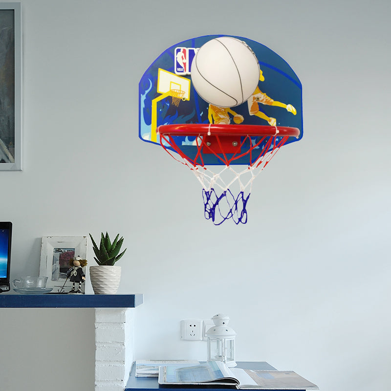 Sport Multi-Color Wall Lamp Basketball 1 Head Glass Sconce Light with Basketball Hoop for Boys Bedroom Red-Blue Clearhalo 'Wall Lamps & Sconces' 'Wall Lights' Lighting' 187542