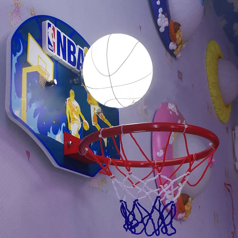 Sport Multi-Color Wall Lamp Basketball 1 Head Glass Sconce Light with Basketball Hoop for Boys Bedroom Clearhalo 'Wall Lamps & Sconces' 'Wall Lights' Lighting' 187544