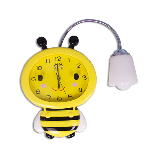 Yellow Clock Bee Wall Light 1 Light Cartoon Plastic Sconce Light for Boys Girls Bedroom Clearhalo 'Wall Lamps & Sconces' 'Wall Lights' Lighting' 187552