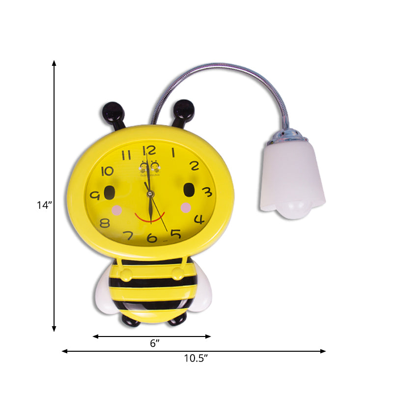 Yellow Clock Bee Wall Light 1 Light Cartoon Plastic Sconce Light for Boys Girls Bedroom Clearhalo 'Wall Lamps & Sconces' 'Wall Lights' Lighting' 187553