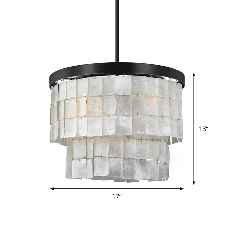 Cylinder Chandelier Lamp Nordic Shell 5 Lights White Hanging Ceiling Light for Living Room Clearhalo 'Ceiling Lights' 'Chandeliers' 'Modern Chandeliers' 'Modern' Lighting' 187570