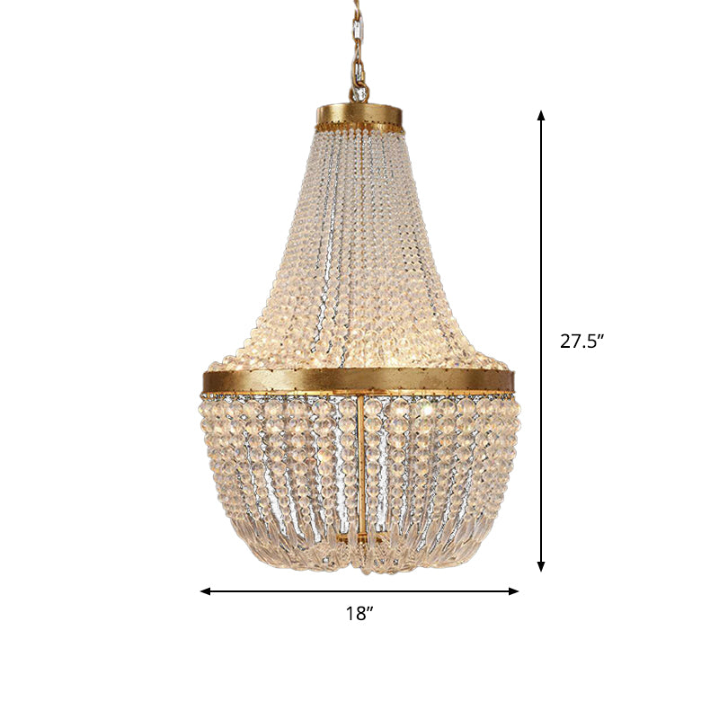 Luxurious Empire Beaded Chandelier for Villa Hotel Crystal 6 Lights Hanging Light Fixture in Gold Finish Clearhalo 'Ceiling Lights' 'Chandeliers' 'Modern Chandeliers' 'Modern' Lighting' 187592