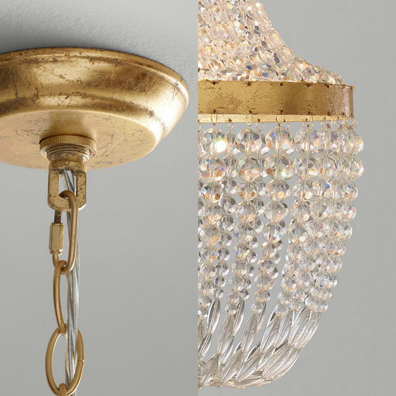 Luxurious Empire Beaded Chandelier for Villa Hotel Crystal 6 Lights Hanging Light Fixture in Gold Finish Clearhalo 'Ceiling Lights' 'Chandeliers' 'Modern Chandeliers' 'Modern' Lighting' 187593