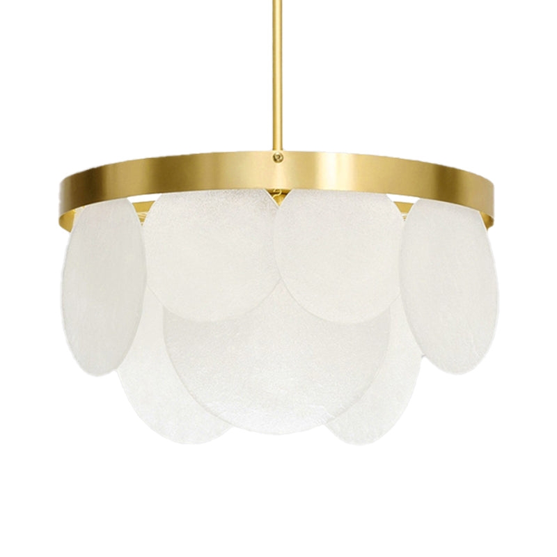 18"/23.5"/31.5" Wide Golden Round Ceiling Pendant Modern 4 Lights Frosted Glass Chandelier Clearhalo 'Ceiling Lights' 'Chandeliers' 'Glass shade' 'Glass' 'Modern Chandeliers' 'Modern' Lighting' 187596