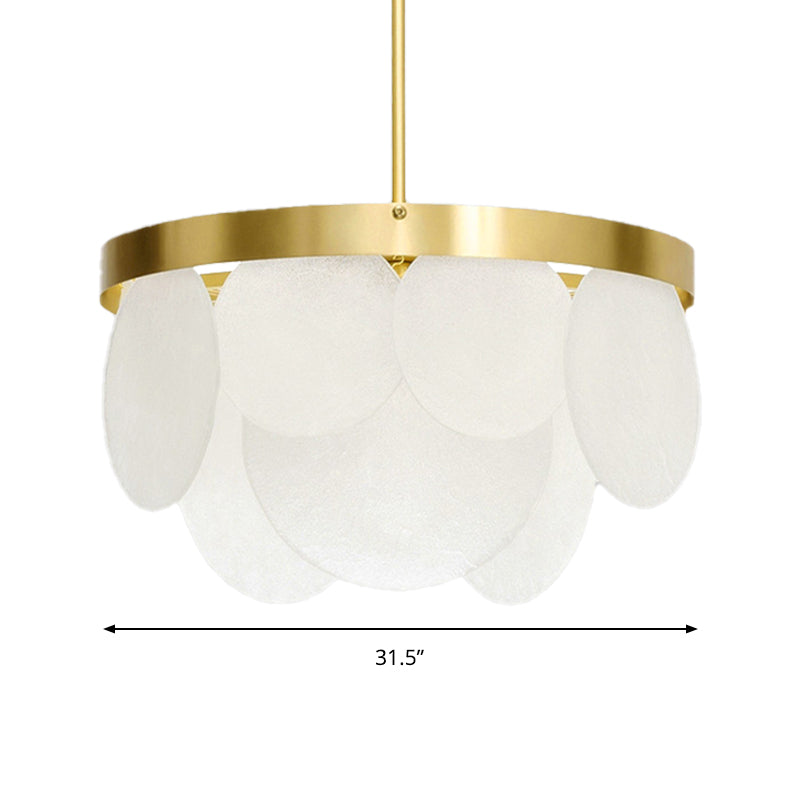 18"/23.5"/31.5" Wide Golden Round Ceiling Pendant Modern 4 Lights Frosted Glass Chandelier Clearhalo 'Ceiling Lights' 'Chandeliers' 'Glass shade' 'Glass' 'Modern Chandeliers' 'Modern' Lighting' 187597