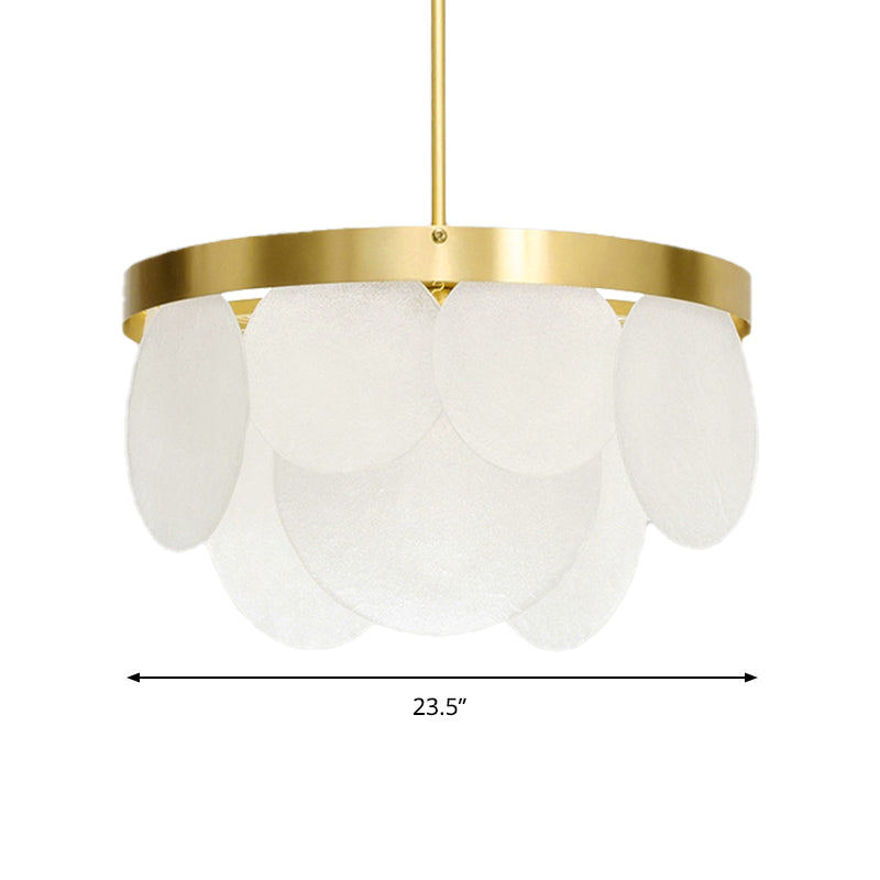 18"/23.5"/31.5" Wide Golden Round Ceiling Pendant Modern 4 Lights Frosted Glass Chandelier Clearhalo 'Ceiling Lights' 'Chandeliers' 'Glass shade' 'Glass' 'Modern Chandeliers' 'Modern' Lighting' 187598