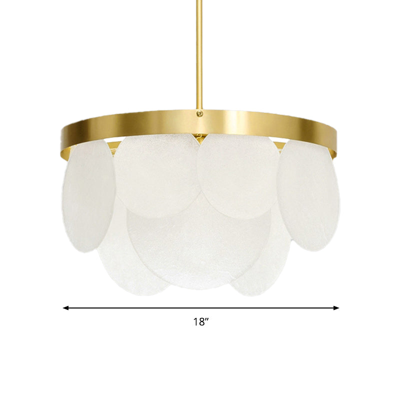 18"/23.5"/31.5" Wide Golden Round Ceiling Pendant Modern 4 Lights Frosted Glass Chandelier Clearhalo 'Ceiling Lights' 'Chandeliers' 'Glass shade' 'Glass' 'Modern Chandeliers' 'Modern' Lighting' 187599