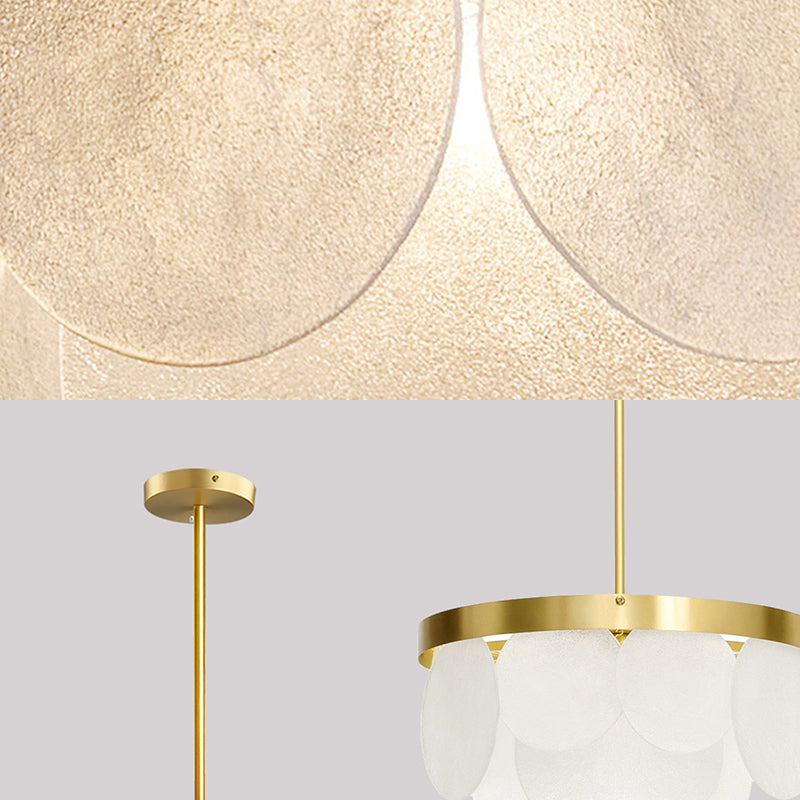 18"/23.5"/31.5" Wide Golden Round Ceiling Pendant Modern 4 Lights Frosted Glass Chandelier Clearhalo 'Ceiling Lights' 'Chandeliers' 'Glass shade' 'Glass' 'Modern Chandeliers' 'Modern' Lighting' 187600