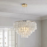 4 Lights Waterfall Pendant Chandelier Contemporary Shell Hanging Pendant Light in White Clearhalo 'Ceiling Lights' 'Chandeliers' 'Modern Chandeliers' 'Modern' Lighting' 187666