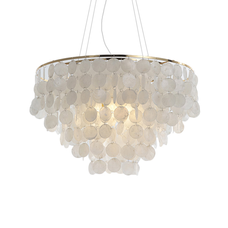 4 Lights Waterfall Pendant Chandelier Contemporary Shell Hanging Pendant Light in White Clearhalo 'Ceiling Lights' 'Chandeliers' 'Modern Chandeliers' 'Modern' Lighting' 187667