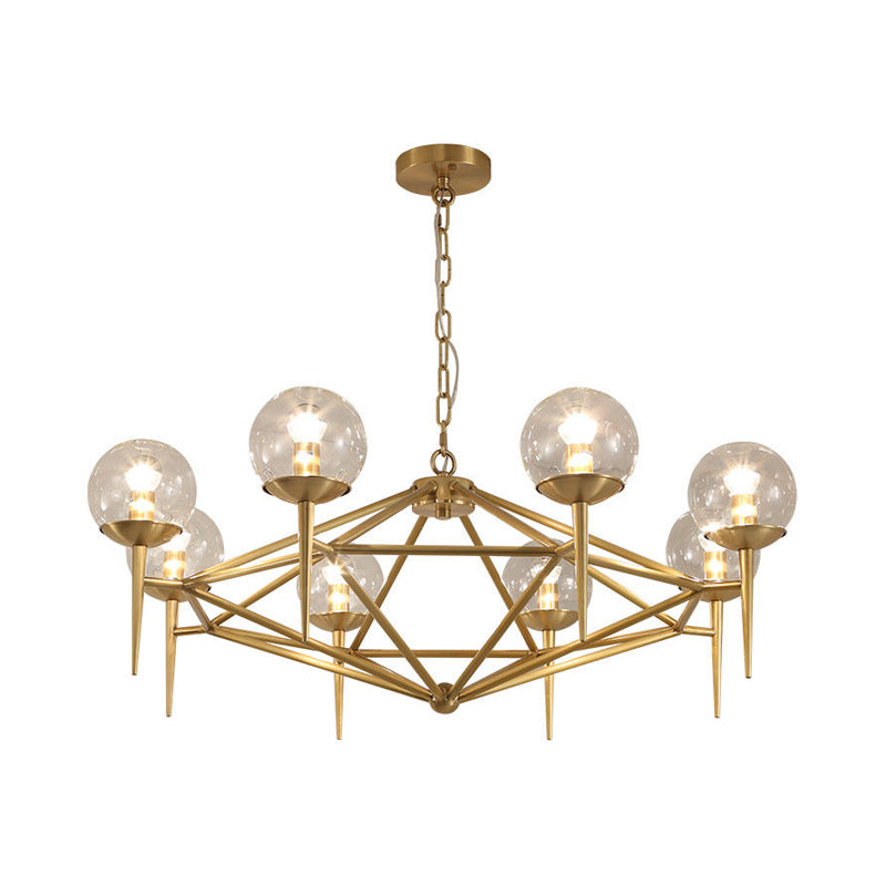 Globe Clear Glass Chandelier Post Modern 6/8 Lights Gold Hanging Light Fixture with Diamond Design Clearhalo 'Ceiling Lights' 'Chandeliers' 'Glass shade' 'Glass' 'Modern Chandeliers' 'Modern' Lighting' 187749