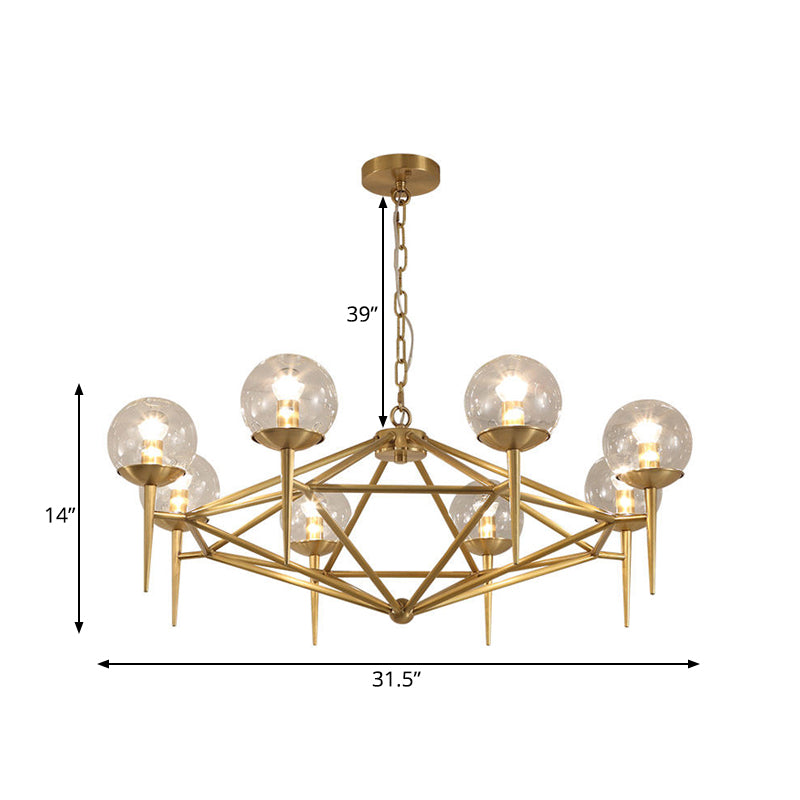 Globe Clear Glass Chandelier Post Modern 6/8 Lights Gold Hanging Light Fixture with Diamond Design Clearhalo 'Ceiling Lights' 'Chandeliers' 'Glass shade' 'Glass' 'Modern Chandeliers' 'Modern' Lighting' 187750