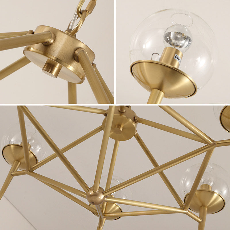 Globe Clear Glass Chandelier Post Modern 6/8 Lights Gold Hanging Light Fixture with Diamond Design Clearhalo 'Ceiling Lights' 'Chandeliers' 'Glass shade' 'Glass' 'Modern Chandeliers' 'Modern' Lighting' 187751