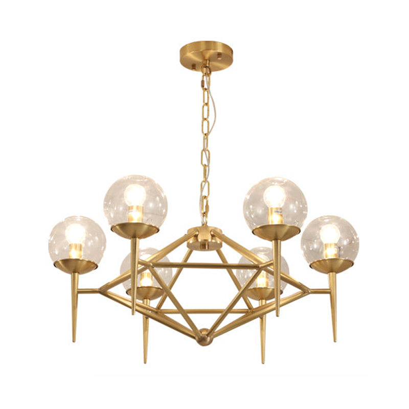 Globe Clear Glass Chandelier Post Modern 6/8 Lights Gold Hanging Light Fixture with Diamond Design Clearhalo 'Ceiling Lights' 'Chandeliers' 'Glass shade' 'Glass' 'Modern Chandeliers' 'Modern' Lighting' 187753