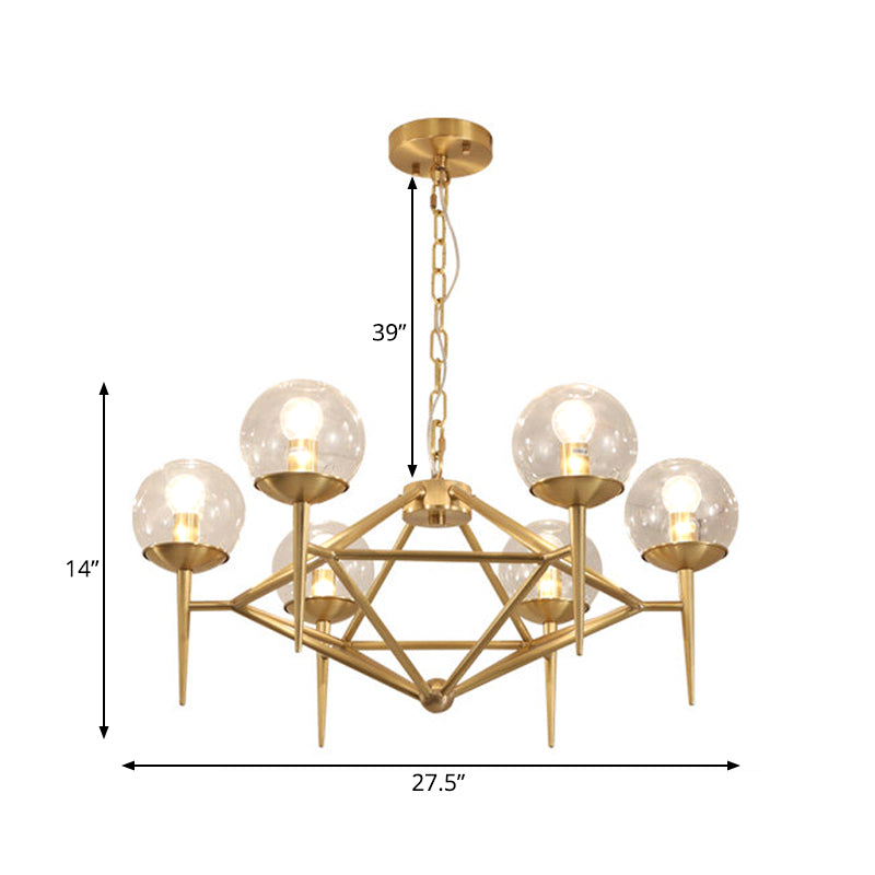 Globe Clear Glass Chandelier Post Modern 6/8 Lights Gold Hanging Light Fixture with Diamond Design Clearhalo 'Ceiling Lights' 'Chandeliers' 'Glass shade' 'Glass' 'Modern Chandeliers' 'Modern' Lighting' 187754