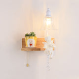 Bedroom Study Room Bell Wall Light with Angel Wood 1 Head Creative Clear Sconce Lamp Clearhalo 'Wall Lamps & Sconces' 'Wall Lights' Lighting' 187984