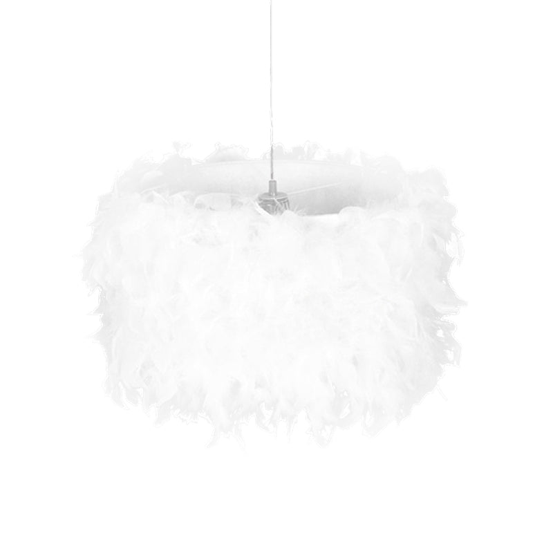 Romantic Drum Pendant Light One Light Feather Hanging Light in White for Adult Bedroom Clearhalo 'Ceiling Lights' 'Pendant Lights' 'Pendants' Lighting' 188073