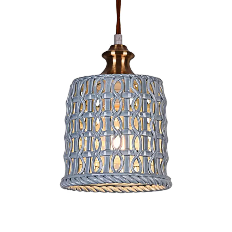 Cafe Restaurant Basket Hanging Light Ceramic 1 Light Creative Suspension Light Clearhalo 'Ceiling Lights' 'Pendant Lights' 'Pendants' Lighting' 188128