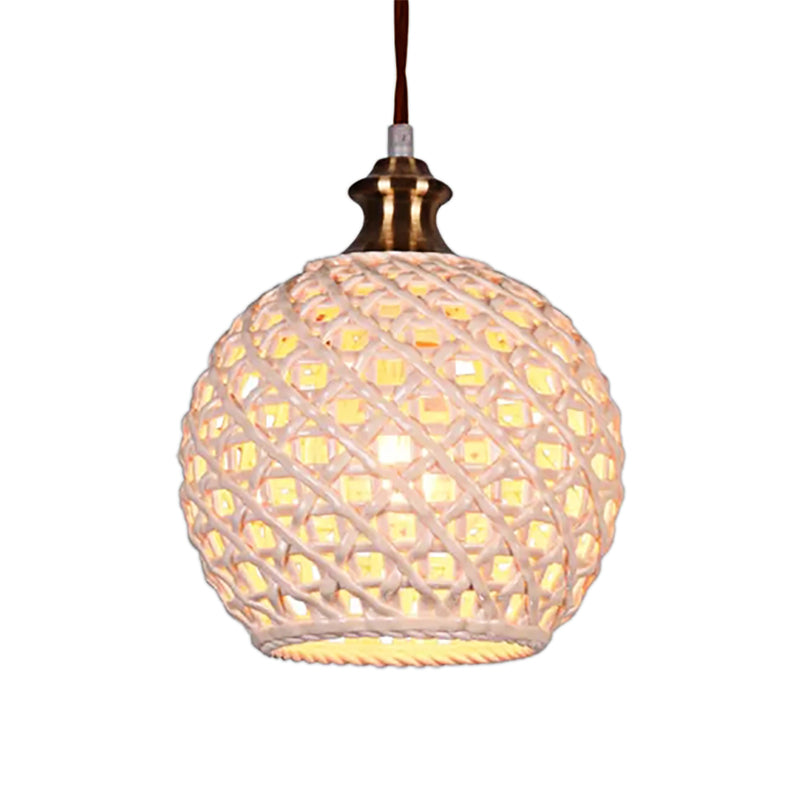 Creative Globe Basket Pendant Light 1 Head Ceramics Ceiling Light for Study Room Cafe Clearhalo 'Ceiling Lights' 'Pendant Lights' 'Pendants' Lighting' 188155