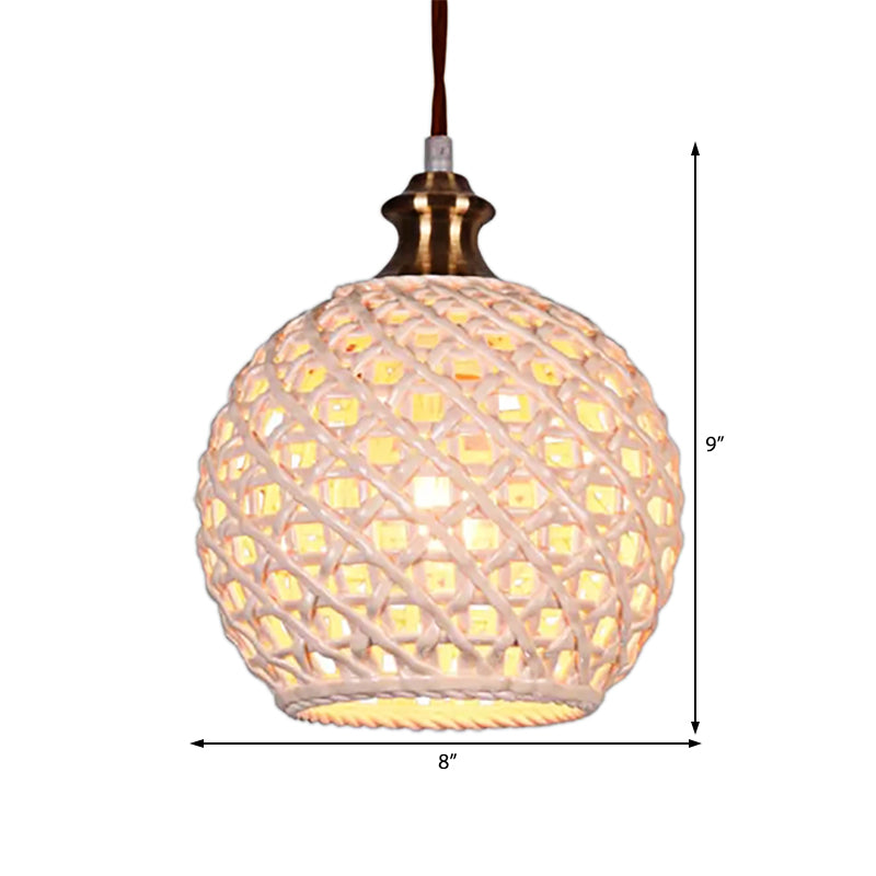 Creative Globe Basket Pendant Light 1 Head Ceramics Ceiling Light for Study Room Cafe Clearhalo 'Ceiling Lights' 'Pendant Lights' 'Pendants' Lighting' 188156