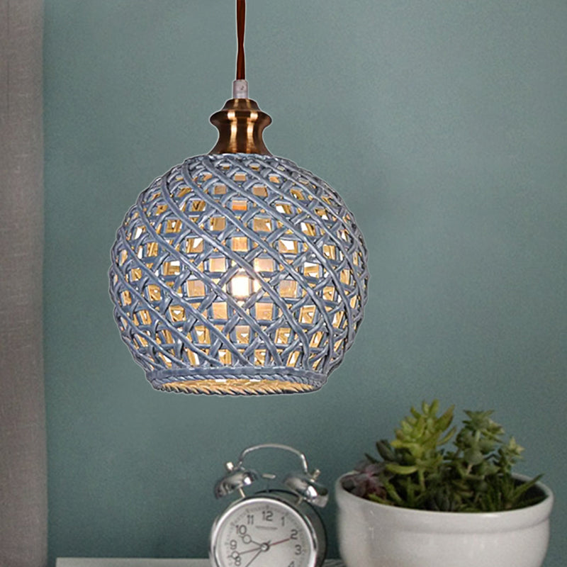 Creative Globe Basket Pendant Light 1 Head Ceramics Ceiling Light for Study Room Cafe Blue Clearhalo 'Ceiling Lights' 'Pendant Lights' 'Pendants' Lighting' 188157_918d17cf-ce8b-44aa-bdf9-d351b9dc79c1