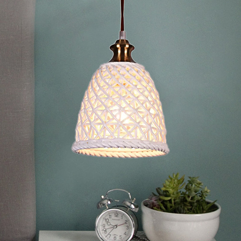 Modern Stylish Pendant Lamp Domed Basket 1 Head Ceramics Hanging Light for Restaurant Clearhalo 'Ceiling Lights' 'Pendant Lights' 'Pendants' Lighting' 188175