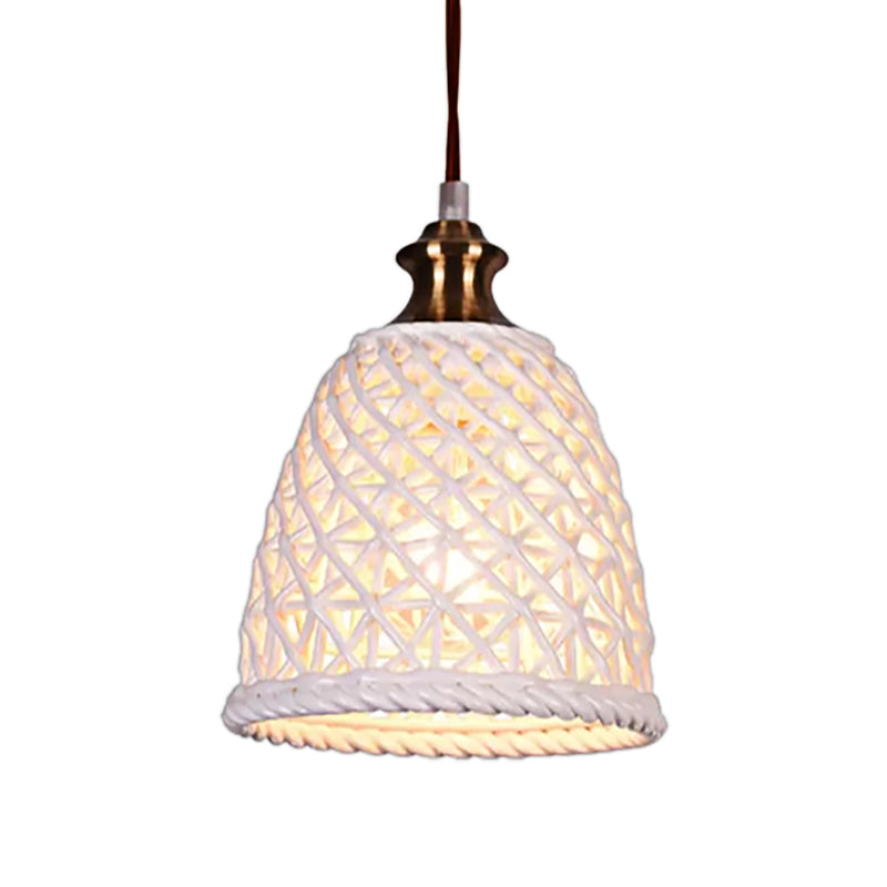 Modern Stylish Pendant Lamp Domed Basket 1 Head Ceramics Hanging Light for Restaurant Clearhalo 'Ceiling Lights' 'Pendant Lights' 'Pendants' Lighting' 188177