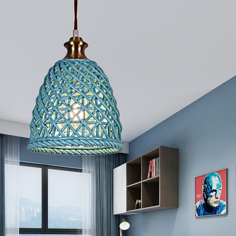 Modern Stylish Pendant Lamp Domed Basket 1 Head Ceramics Hanging Light for Restaurant Clearhalo 'Ceiling Lights' 'Pendant Lights' 'Pendants' Lighting' 188179