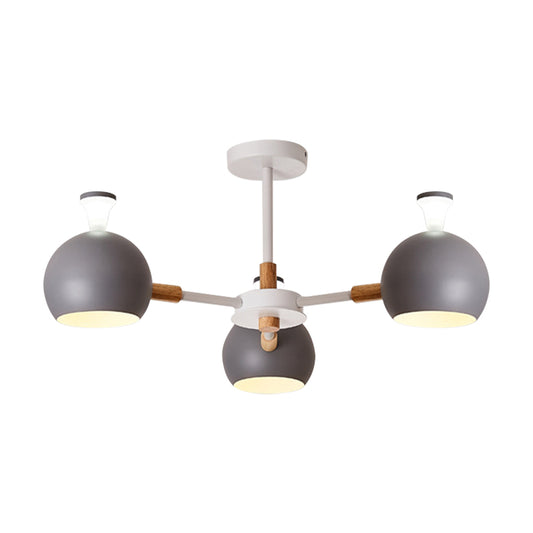 Macaron Modern Globe Chandelier Three Lights Metal Hanging Light for Dining Table Clearhalo 'Ceiling Lights' 'Chandeliers' Lighting' options 188188