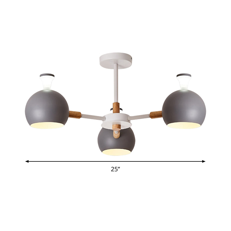 Macaron Modern Globe Chandelier Three Lights Metal Hanging Light for Dining Table Clearhalo 'Ceiling Lights' 'Chandeliers' Lighting' options 188189