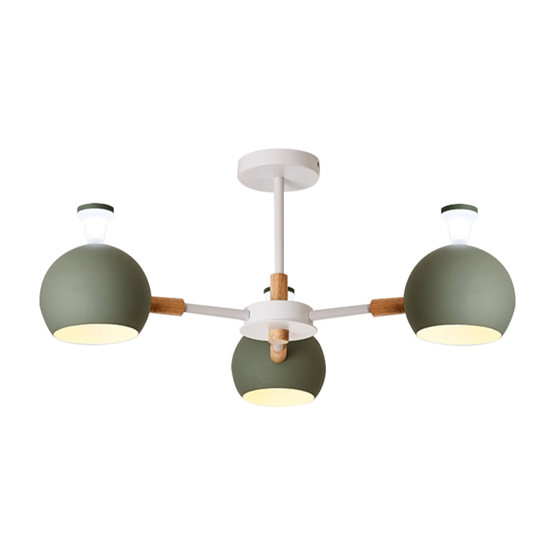 Macaron Modern Globe Chandelier Three Lights Metal Hanging Light for Dining Table Clearhalo 'Ceiling Lights' 'Chandeliers' Lighting' options 188195