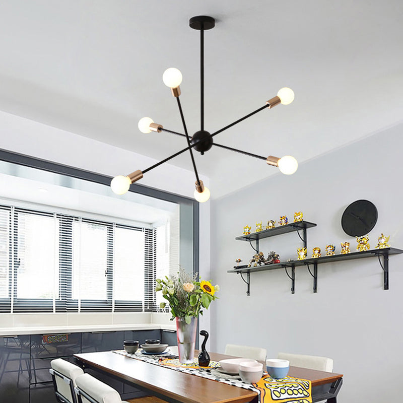 Metal Line Spark Chandelier Contemporary Pendant Light for Kitchen Dining Room 6 Black Clearhalo 'Ceiling Lights' 'Chandeliers' 'Modern Chandeliers' 'Modern' Lighting' 188208