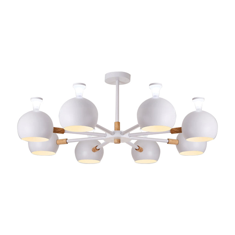 Wood Snowflake Hanging Light with Orb Shade 8-Bulb Macaron Chandelier for Kindergarten Clearhalo 'Ceiling Lights' 'Chandeliers' Lighting' options 188246