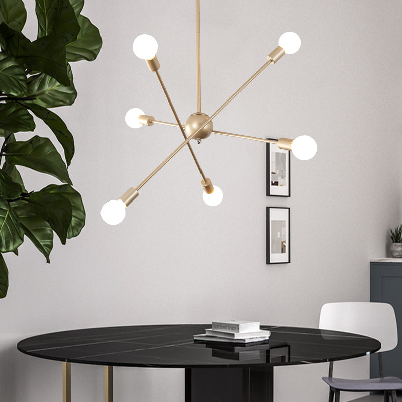 Elegant Style Line Hanging Light Multi-Head Metal Chandelier in Gold Finish for Dining Table 6 Gold Clearhalo 'Ceiling Lights' 'Chandeliers' 'Modern Chandeliers' 'Modern' Lighting' 188251