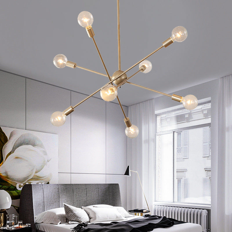 Elegant Style Line Hanging Light Multi-Head Metal Chandelier in Gold Finish for Dining Table 8 Gold Clearhalo 'Ceiling Lights' 'Chandeliers' 'Modern Chandeliers' 'Modern' Lighting' 188255