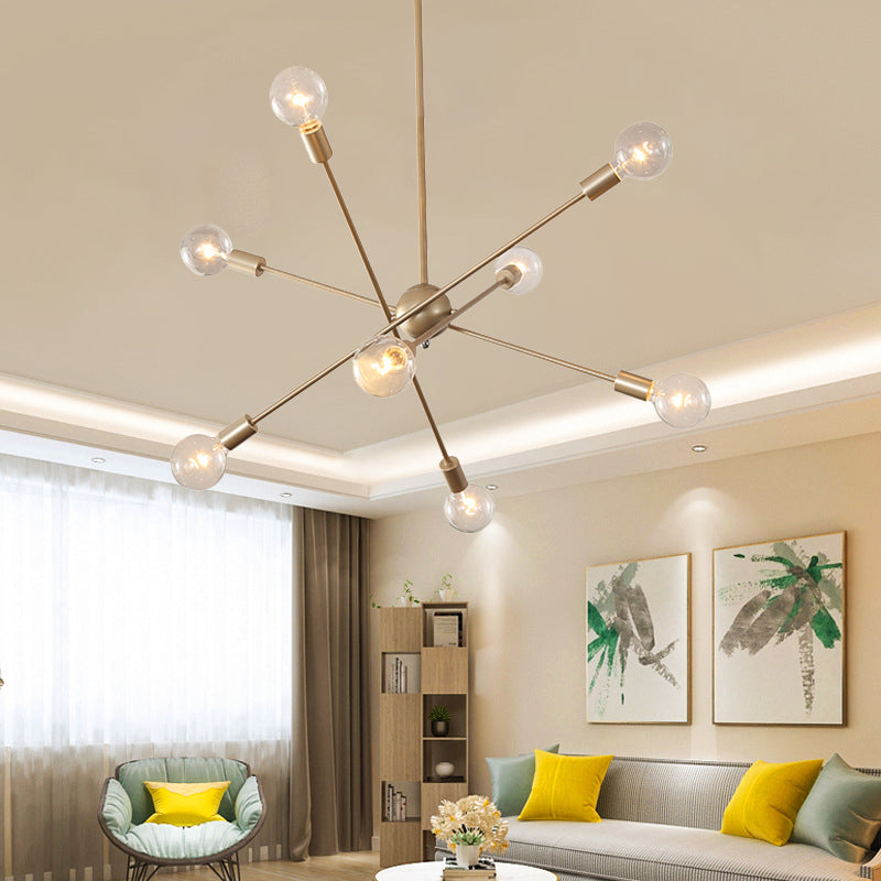 Elegant Style Line Hanging Light Multi-Head Metal Chandelier in Gold Finish for Dining Table Clearhalo 'Ceiling Lights' 'Chandeliers' 'Modern Chandeliers' 'Modern' Lighting' 188256