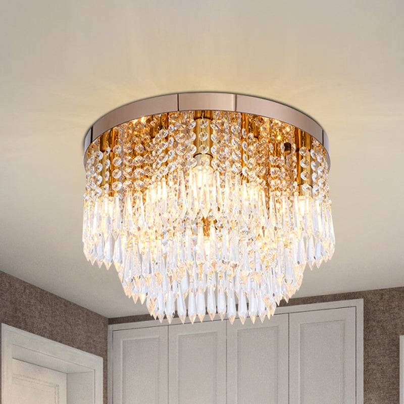 Crystal Waterfall Flush Lamp Modernist 10-Light Living Room Ceiling Flush Mount in Rose Gold Rose Gold Clearhalo 'Ceiling Lights' 'Close To Ceiling Lights' 'Close to ceiling' 'Flush mount' Lighting' 1882998