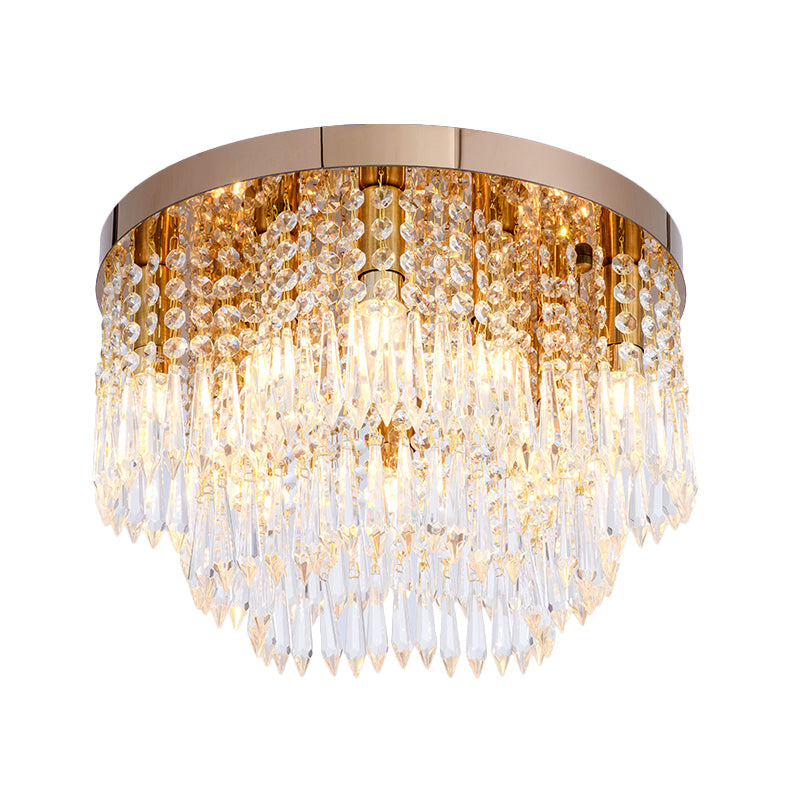 Crystal Waterfall Flush Lamp Modernist 10-Light Living Room Ceiling Flush Mount in Rose Gold Clearhalo 'Ceiling Lights' 'Close To Ceiling Lights' 'Close to ceiling' 'Flush mount' Lighting' 1883000