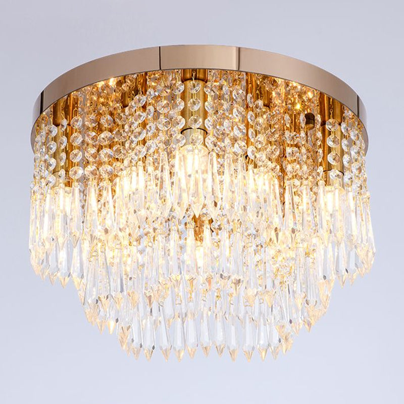 Crystal Waterfall Flush Lamp Modernist 10-Light Living Room Ceiling Flush Mount in Rose Gold Clearhalo 'Ceiling Lights' 'Close To Ceiling Lights' 'Close to ceiling' 'Flush mount' Lighting' 1883001