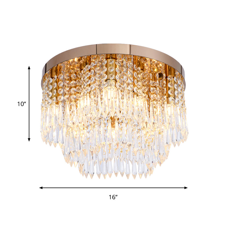 Crystal Waterfall Flush Lamp Modernist 10-Light Living Room Ceiling Flush Mount in Rose Gold Clearhalo 'Ceiling Lights' 'Close To Ceiling Lights' 'Close to ceiling' 'Flush mount' Lighting' 1883002