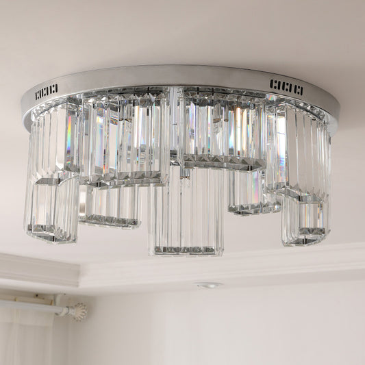 18"/23.5" W Jagged Block Flush Mount Lamp Contemporary 6/9-Light Clear Crystal Bedroom Ceiling Light Clearhalo 'Ceiling Lights' 'Close To Ceiling Lights' 'Close to ceiling' Lighting' 1883044