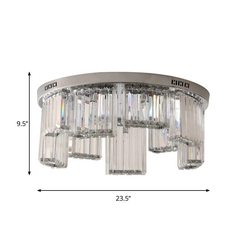 18"/23.5" W Jagged Block Flush Mount Lamp Contemporary 6/9-Light Clear Crystal Bedroom Ceiling Light Clearhalo 'Ceiling Lights' 'Close To Ceiling Lights' 'Close to ceiling' Lighting' 1883047