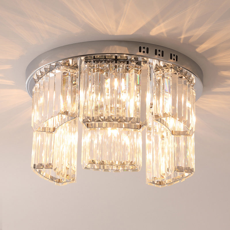 18"/23.5" W Jagged Block Flush Mount Lamp Contemporary 6/9-Light Clear Crystal Bedroom Ceiling Light Clearhalo 'Ceiling Lights' 'Close To Ceiling Lights' 'Close to ceiling' Lighting' 1883051