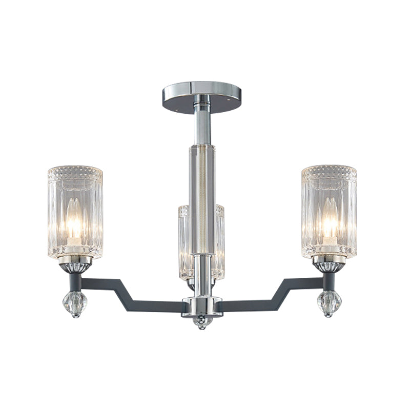 Modernist 3/6-Head Ceiling Flush Mount Cylindrical Crystal Semi Flush Light in Chrome Clearhalo 'Ceiling Lights' 'Close To Ceiling Lights' 'Close to ceiling' 'Semi-flushmount' Lighting' 1883076