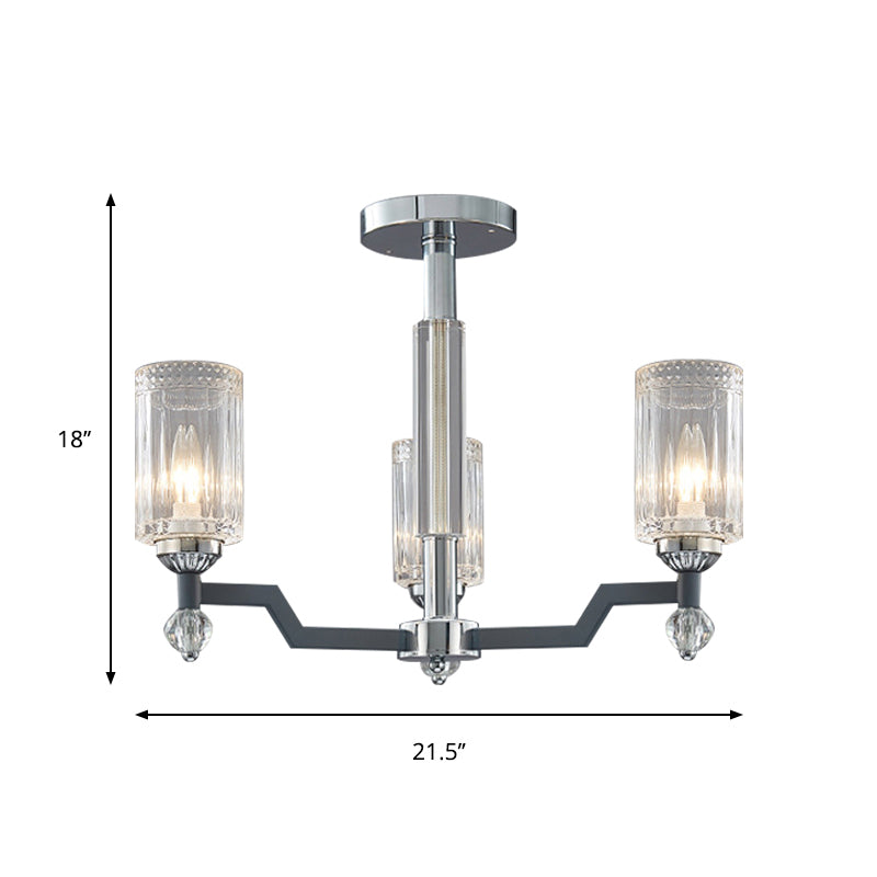 Modernist 3/6-Head Ceiling Flush Mount Cylindrical Crystal Semi Flush Light in Chrome Clearhalo 'Ceiling Lights' 'Close To Ceiling Lights' 'Close to ceiling' 'Semi-flushmount' Lighting' 1883077