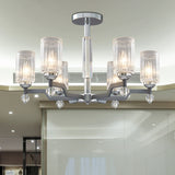 Modernist 3/6-Head Ceiling Flush Mount Cylindrical Crystal Semi Flush Light in Chrome Clearhalo 'Ceiling Lights' 'Close To Ceiling Lights' 'Close to ceiling' 'Semi-flushmount' Lighting' 1883079